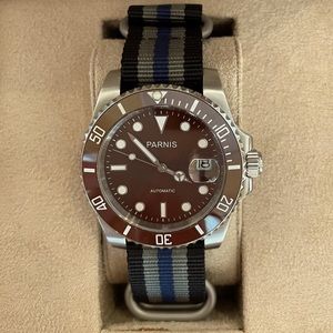 PARNIS 40mm Submariner Style Homage Watch + NATO Strap + Milanese Strap